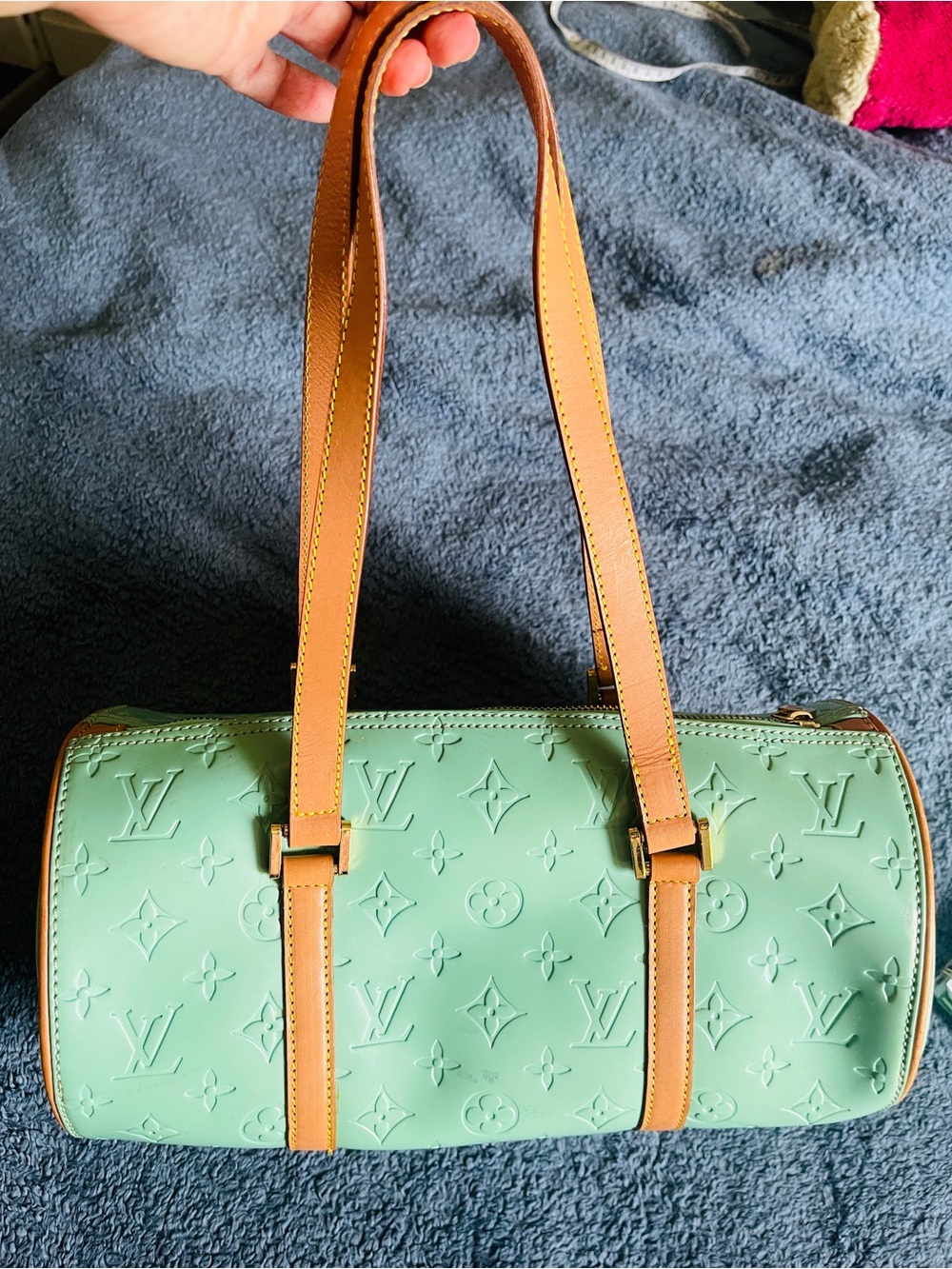 Vintage Y2K Mint Patent Leather Barrel Satchel Bag - Picture 3 of 16